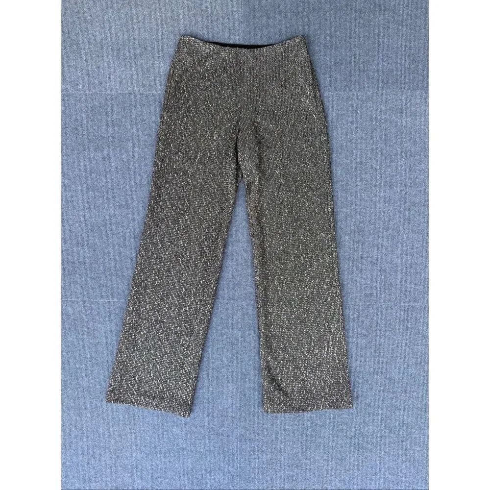J. McLaughlin Tweed Sequin Knit Pants Size 4 Gray Straight Leg Pull On Stretch - Picture 3 of 10